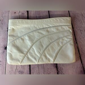 VINTAGE Contessa White 80s Genuine Leather Classic Minimalist Clutch Handbag